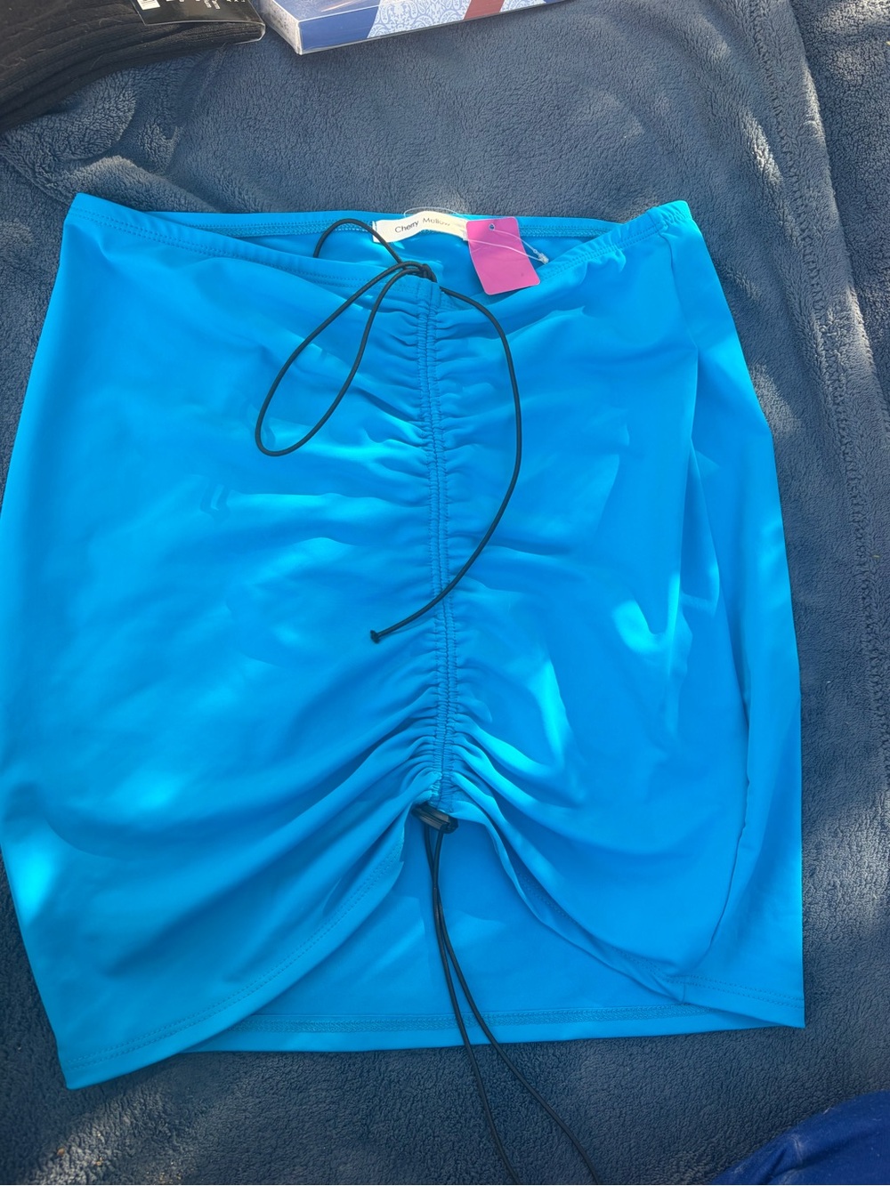 Ruched Blue Women's Skirt - Picture 3 of 4